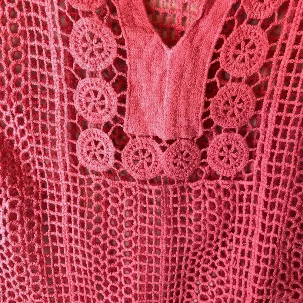 Misia | Pink Crochet V-neck Blouse Swim Cover - Picture 4 of 5